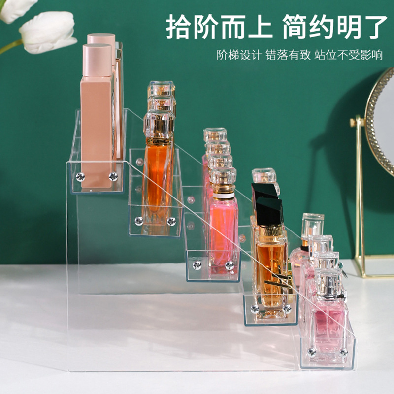 Estante de almacenamiento de cosméticos Placa de sombra de ojos de escritorio pastel de polvo cojín de aire lápiz labial perfume multicapa transparente esmalte de uñas estante de exhibición