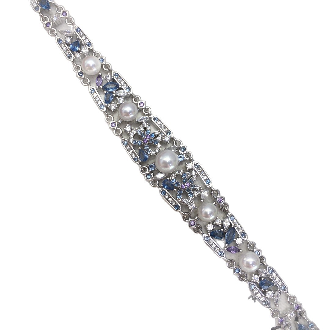 Vòng tay ngọc trai nước ngọt tự nhiên cao cấp đính zircon — bạc