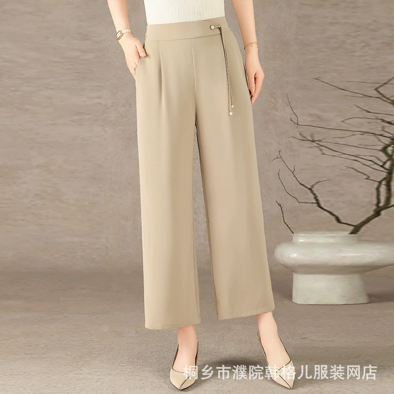 Мама весна 2025 новые эластические брюки с прямой талией свободные модные женщины среднего и пожилого возраста летние повседневные длинные брюки