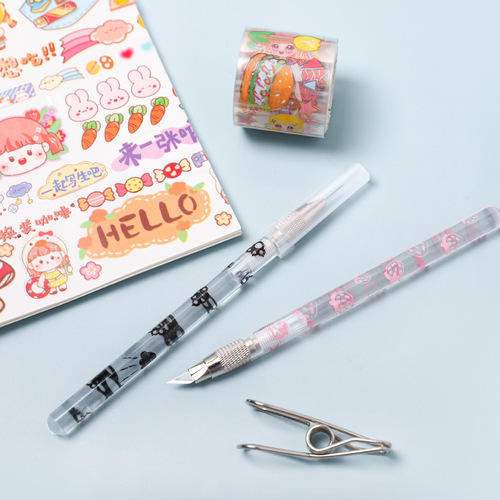 Cute notebook pen knife, paper cutting knife, pen knife, cutting sticker tape, portable pen-type multi-purpose carving knife