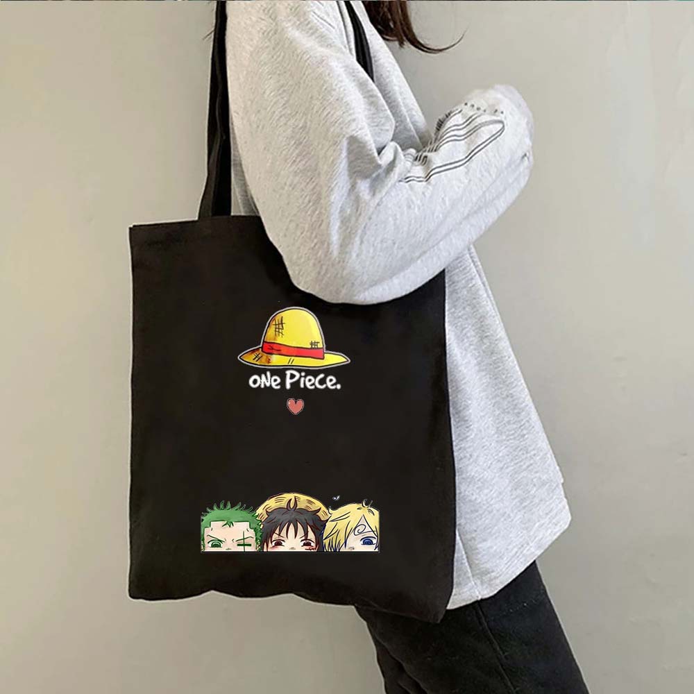 Una pieza de una pieza luffy anime impreso bolsa de lona bolsa de hombro bolsa plegable bolsa de compras