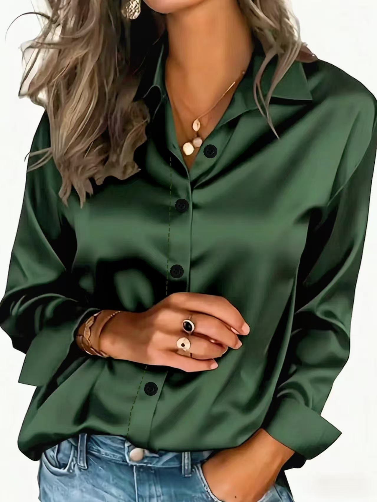 Women's Clothing Satin Shirt Long Sleeved Solid Color Versatile Professional Style American New_ecoleips.com