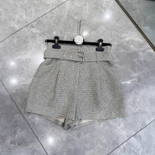 气质优雅森系复古文艺风简约薄料粗花毛呢编织腰带显瘦直筒短裤女