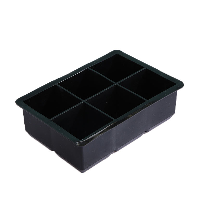 Fábrica al por mayor de silicona de seis compartimientos con tapa caja de hielo grande whisky casero cubitos de hielo molde de almacenamiento de hielo de grado alimenticio
