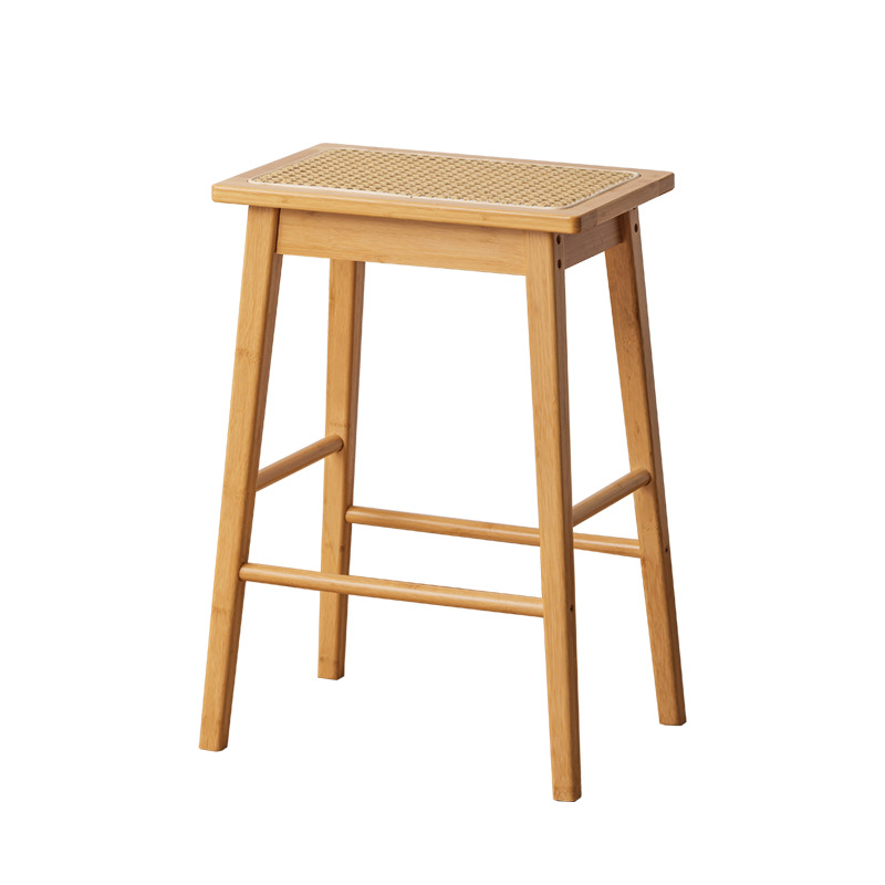 Taburete alto de ratán Taburete alto grueso para el hogar retro japonés, banco alto fuerte y duradero, banco alto, plataforma de isla de madera maciza, taburete de bar