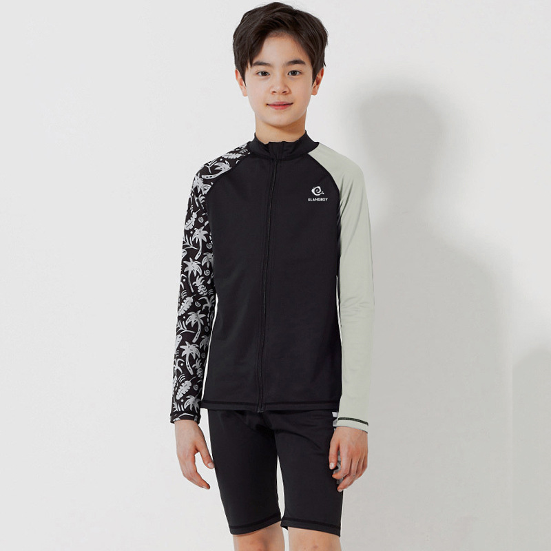 Boys' Swimwear, Long-Sleeved Sun Protection Zipper Split Swimsuit for Boys Aged 7-15, Students, Teenagers, Chubby Boys, Big Kids Swimwear