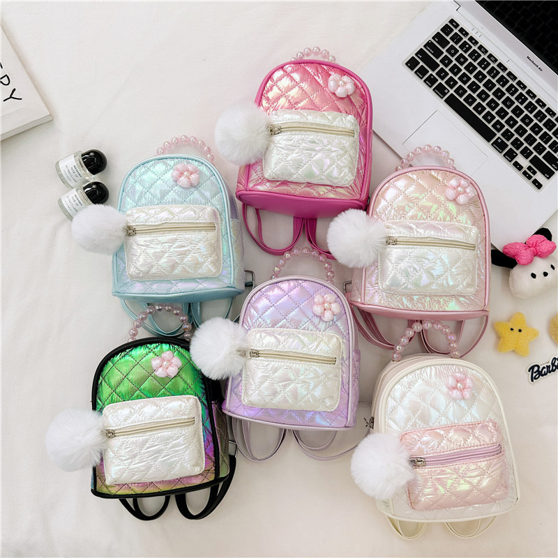 Kindergarten School Bag 2025 New Princess Backpack Cute Fur Ball Decorative Backpack Baby Gradient Outing Bag