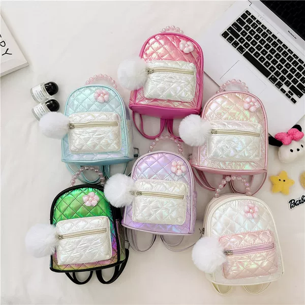 Kindergarten School Bag 2025 New Princess Backpack Cute Fur Ball Decorative Backpack Baby Gradient Outing Bag
