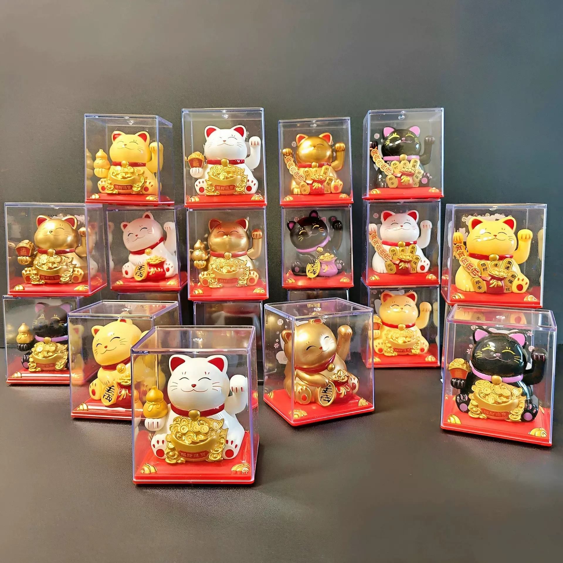 2寸太阳能招财猫摆件葫芦招财汽车装饰摆件收银台光能永动招财猫