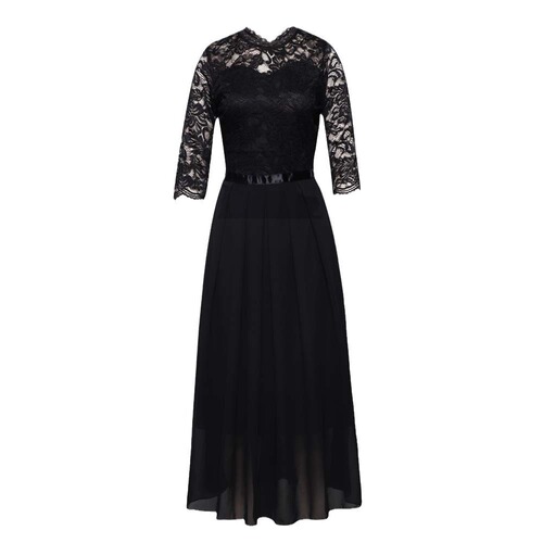 Evening Gown European Style Patchwork Dress Round Neck Lace Long Dress