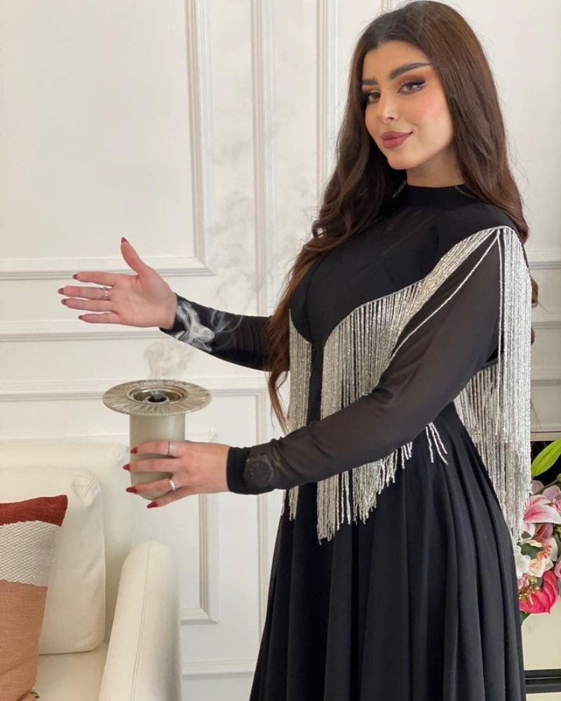 2023 Oriente Medio ropa de primavera y verano nuevo elegante gran swing sexy alta cintura borla costura gasa banquete vestido noche