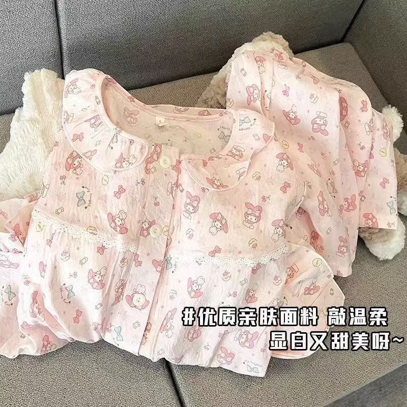 Cloud Cotton Pajamas with Breast Pads for Women, Summer Short-Sleeved Shorts, Ins Cute Melody Student Home Clothes Cloud Cotton Pajamas with Breast Pads for Women, Summer Short-Sleeved Shorts, Ins Cute Melody Student Home Clothes