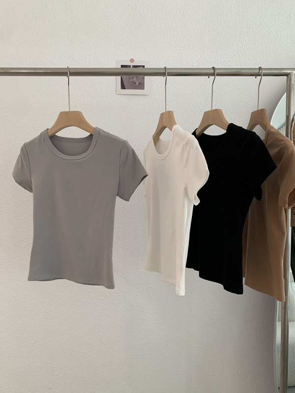 Omalai 無地ショルダースリムフィット半袖 Tシャツ多用途ファッショントレンド新作トップス卸売女性 3699|undefined