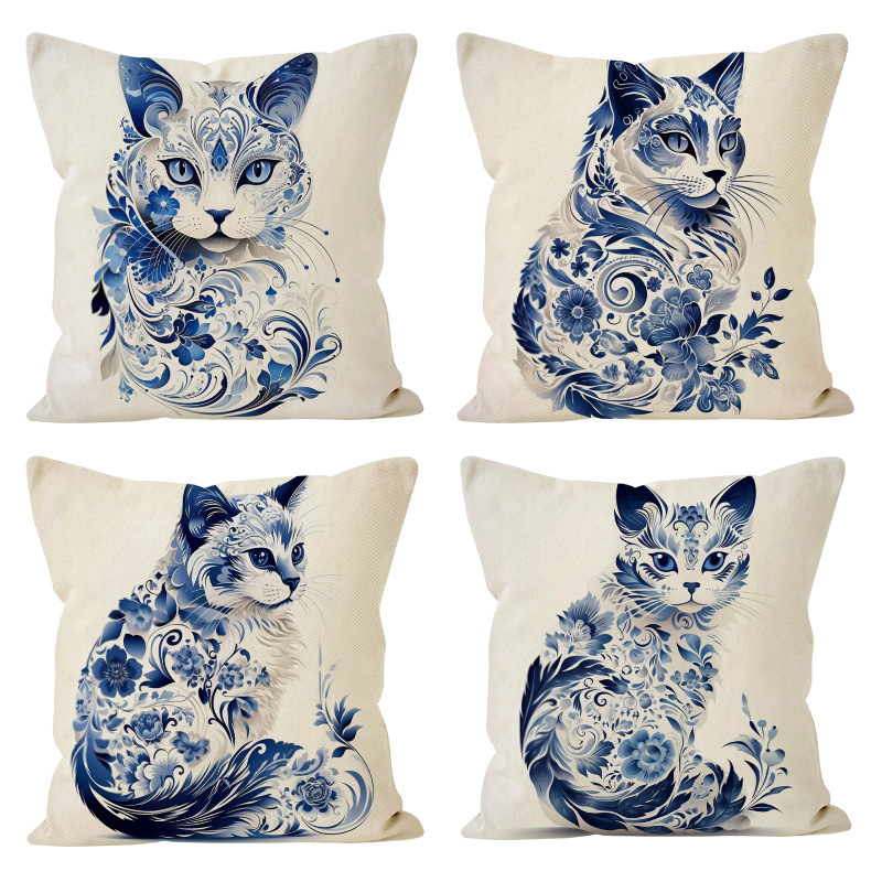 Cute Cat Printed Pillow Case Cross-border Linen Pillow Case Home Living Room Sofa Decorative Cushion Cover Amazon