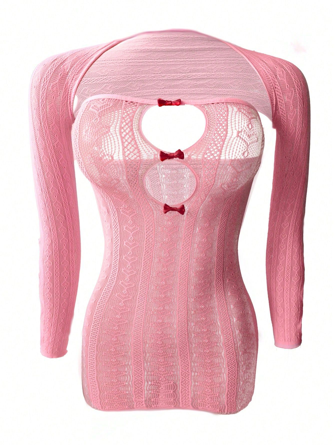 Body de Red Sexy Ajustado para Mujer de Nylon, con Estampado de Corazón, para Citas