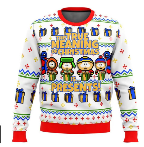 Linda asta asta Santa Claus estampado 3D hombre casual todo fósforo hombro recto manga larga suéter suelto cuello redondo suéter