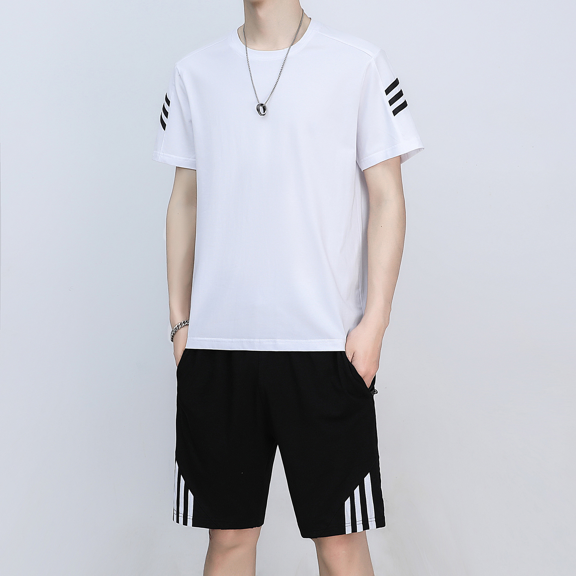 Traje deportivo de mediana edad y ancianos Traje de verano para papá de verano para hombres Camiseta de manga corta para abuelo y ancianos Ropa de verano para hombres