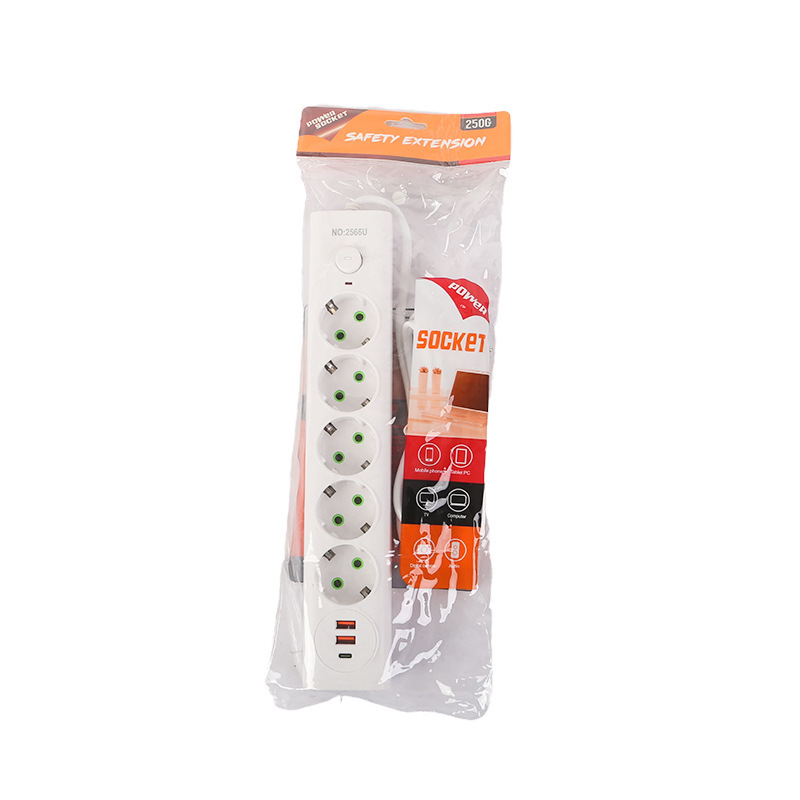 2USB + 1PD con 5 orificios 10 jack estándar europeo placa de conexión de orificio europeo bolsa neutra caja blanca y negra