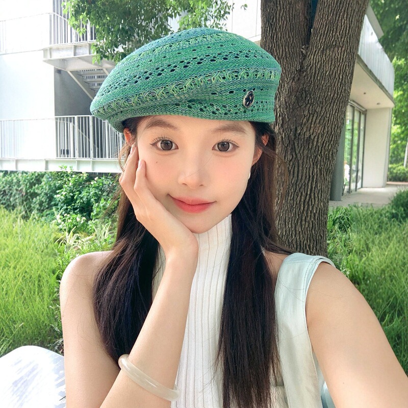 『帽型固定』手残党可戴绿色夏季贝雷帽子女2025新款显脸小大头围|undefined