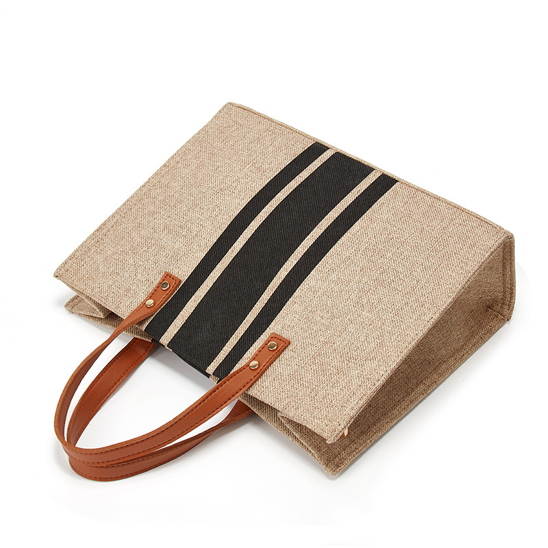 Porte-documents portable pour femmes, version coréenne, nouvelle version minimaliste rayée, toile de grande capacité, épaule simple diagonale, 2024_voghion.com