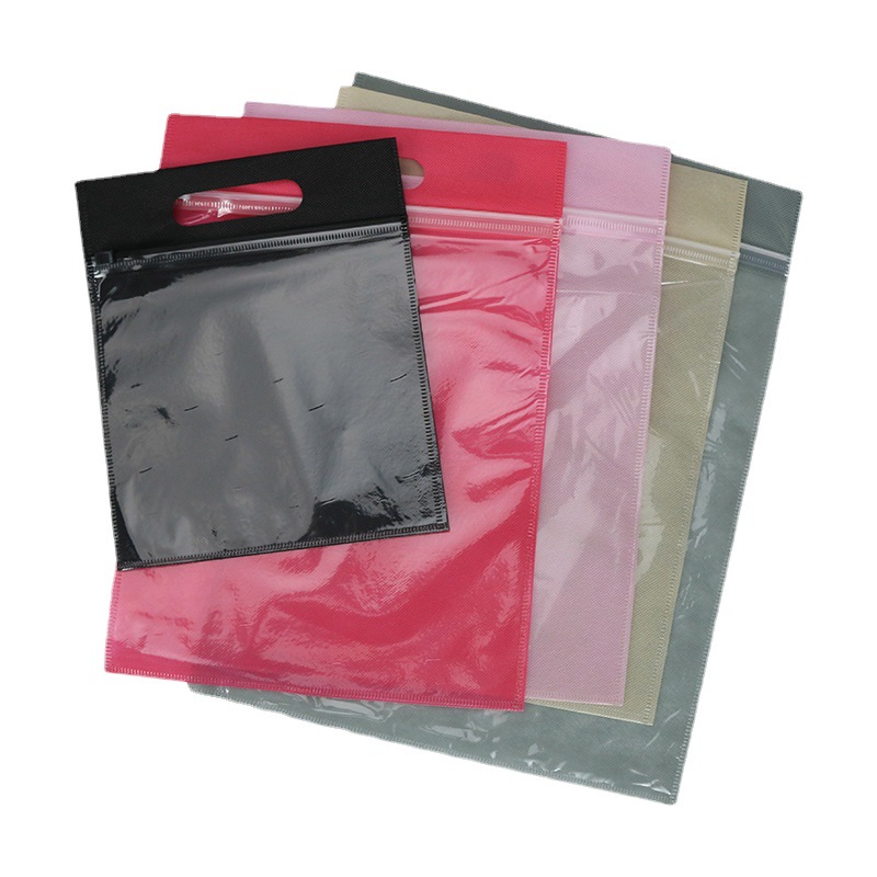 En stock no tejido cremallera bolsa bolso ropa bolsa de embalaje al por mayor ziplock bolsa no tejida transparente cremallera bolsa