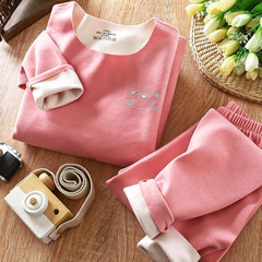 Children's seamless thermal underwear set—medium and older children's reversible brushed fleece tops and bottoms, suitable for both boys and girls.