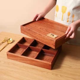 名宿精致乌檀木托盘配餐盘商务便当盒分餐盒饭盒中式高档分格餐