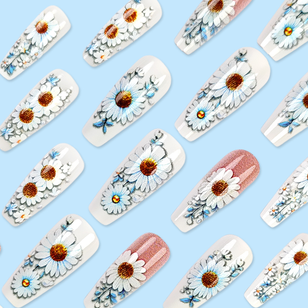 Primavera margarita blanca estilo de ballet manicure largo parche de uñas falsas al por mayor Europa y los Estados Unidos ventas calientes para usar parches de uñas image 4