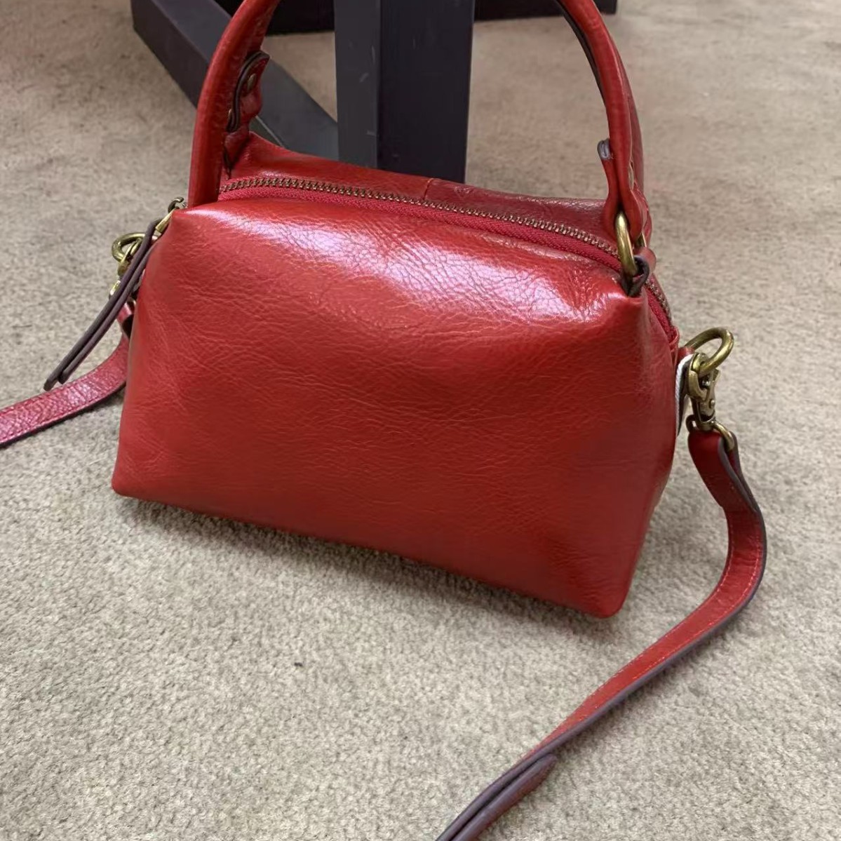 Genuine Leather Crossbody Handbag For Women, 2024 New Versatile Small Square Bag, Pure Cowhide Large Capacity Shoulder Bag, Contrast Color - Thumbnail 4
