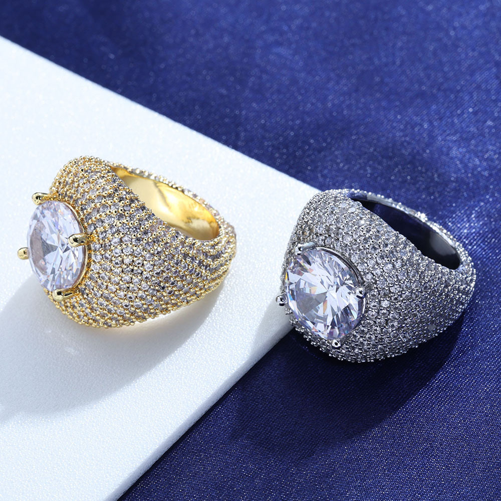 copper trend ring with zircon hip-hop style