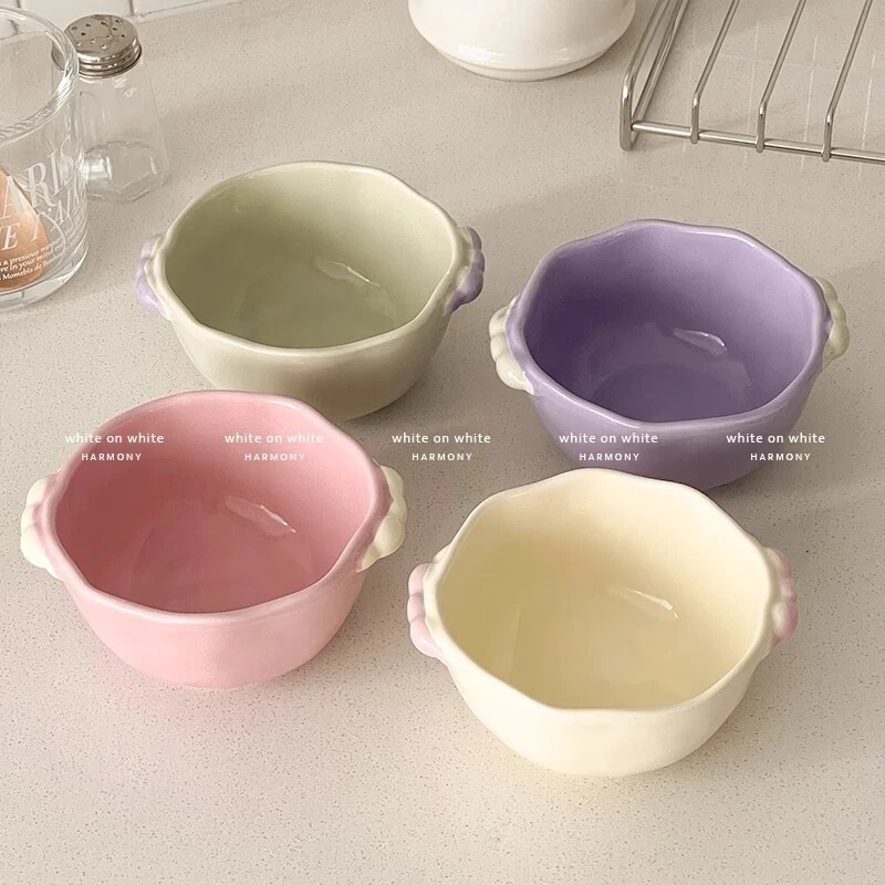 超可愛い～insガールセラミッククリーム釉下色丼寮女子家庭用食器高価値|undefined