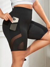 D 15119 Mesh Pocket High Waist Cycling Shorts ��ɴ���п�