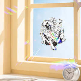 SUNP024镭射炫彩动物老虎莲花家居玻璃窗户装饰美化墙贴批发外贸