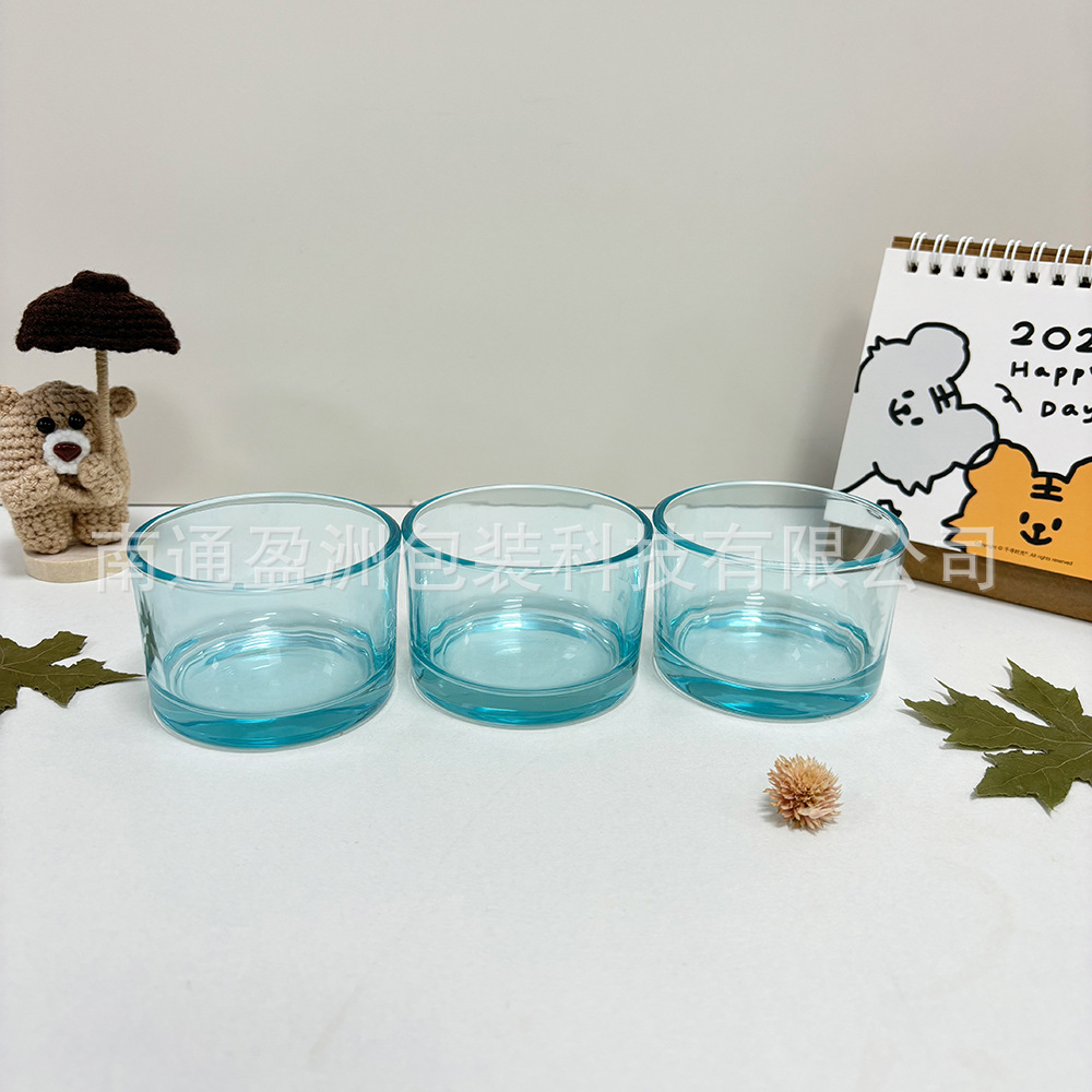 INS无火香薰扩香石杯透蓝色玻璃杯加丝印蜡烛杯香氛摆件可 配精油