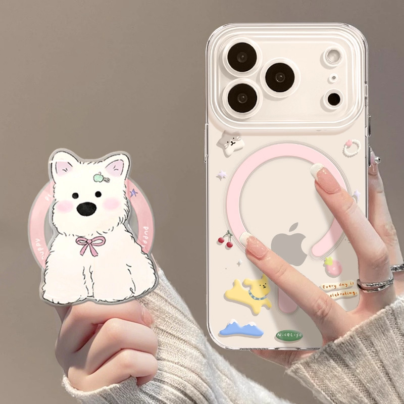 West Highland Puppy Transparent Magnetic Phone Case Suitable for iPhone 13, Apple 17 Pro Max with Stand, iPhone 16 Case, 15 West Highland Puppy Transparent Magnetic Phone Case Suitable for iPhone 13, Apple 17 Pro Max with Stand, iPhone 16 Case, 15