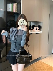 纯欲辣妹长袖打底衫女2025新款早秋高级感灰色t恤修身上衣两件套