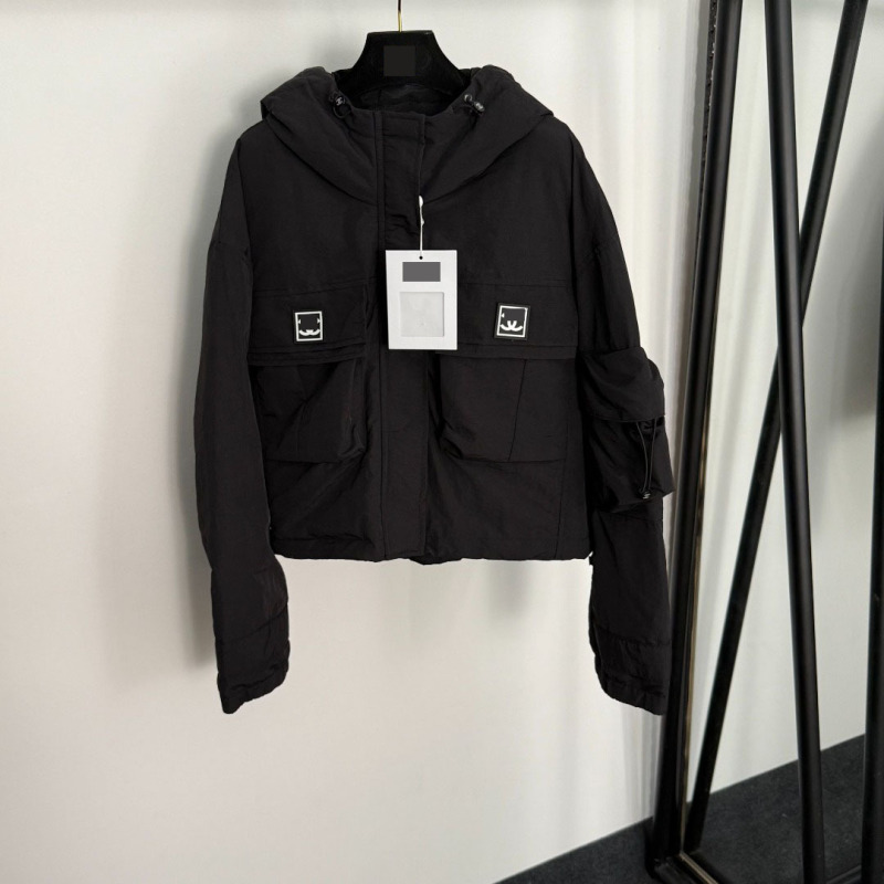 2025新款 中古小香风 胶皮logo工装口袋长袖连帽棉服面包服外套|undefined