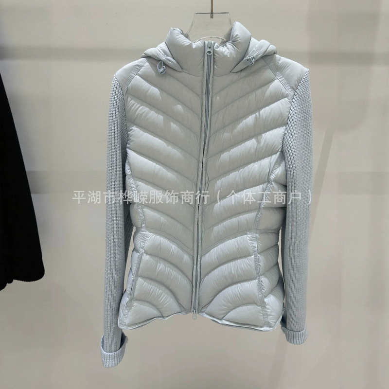 2026 new knitted sleeve patchwork down jacket for women, slim fit, hooded, ribbed pattern, 90% white duck down, lightweight and warm outerwear 2026 new knitted sleeve patchwork down jacket for women, slim fit, hooded, ribbed pattern, 90% white duck down, lightweight and warm outerwear