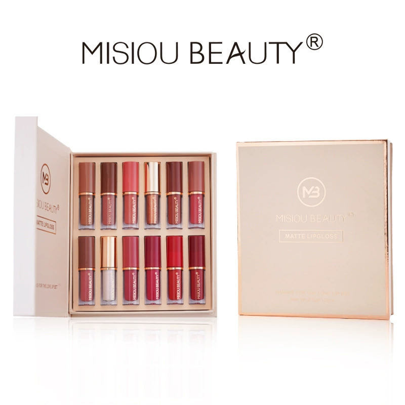 Трансграничный матовый перламутровый увлажняющий водонепроницаемый антипригарный стакан, не выцветающие, не высыхающие губы, не оставляющие пятен губы, набор из 12 предметов, глазурь для губ, блеск для губ