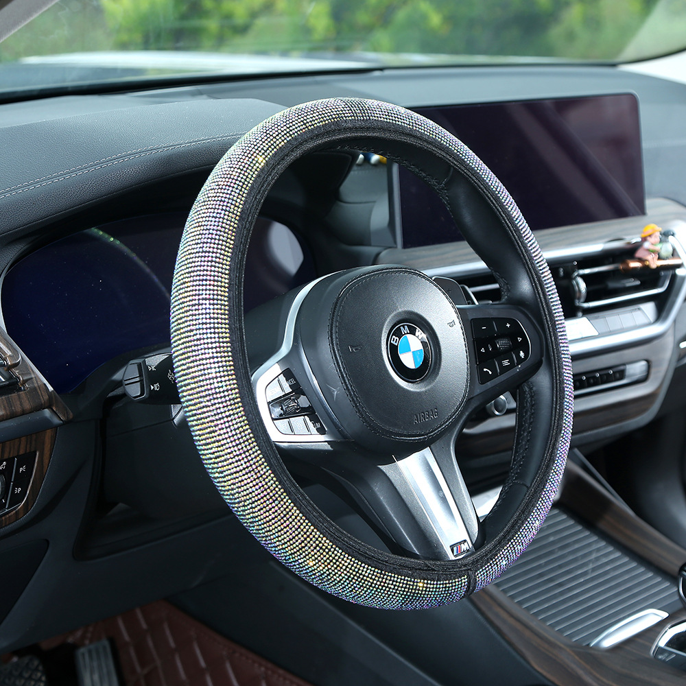 Full-diamond car steering wheel cover, dazzling rhinestone seatbelt shoulder pad, universal for all seasons, rearview mirror protective cover, wholesale