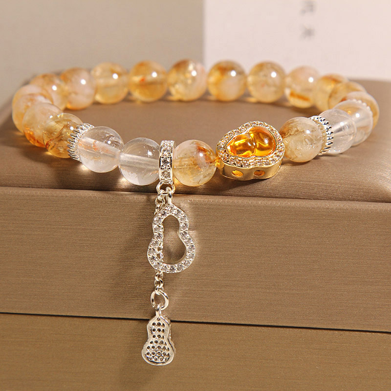 Pulsera de cristal de torre amarilla natural para mujer, lujo ligero, nicho, exquisito colgante de calabaza de todo fósforo, pulsera de cristal, joyería de mano de alta calidad