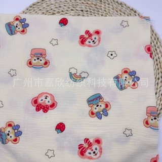 全棉双层纱布 muslin 印花卡通布料 婴儿纱布 童服装睡衣毯子面料