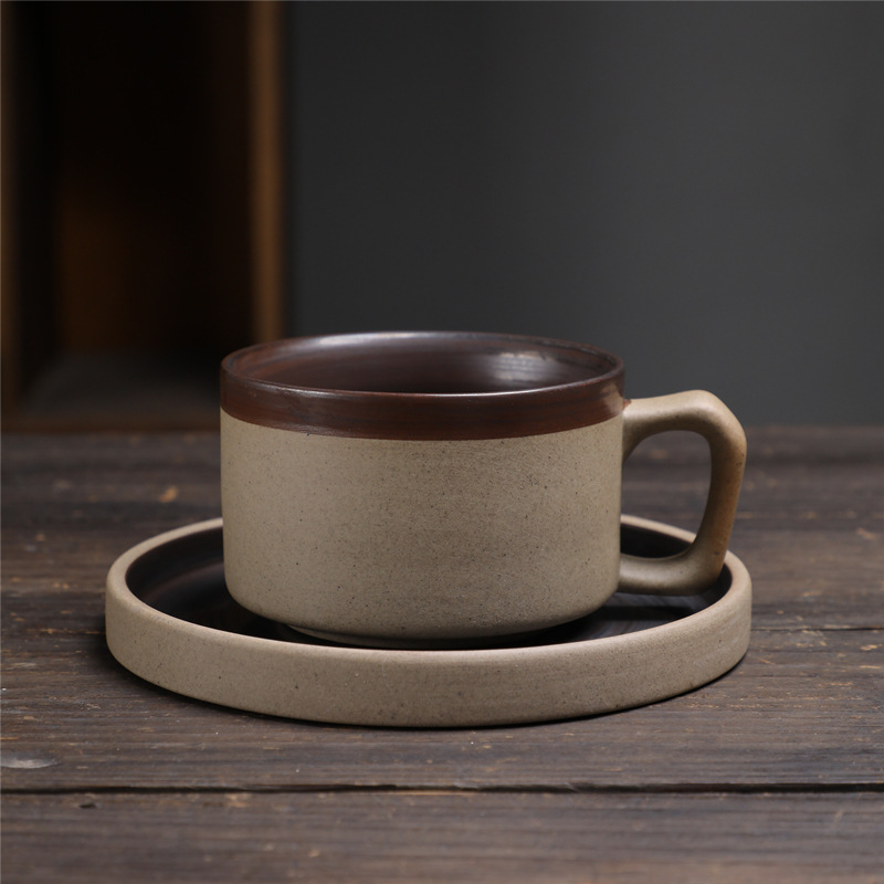 Estilo japonés vintage de cerámica taza de café y platillo traje creativo regalo taza de té de la tarde taza de café de gres