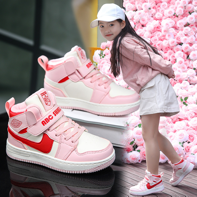 Jordan Girls' Sports Shoes 2026 New Autumn and Winter Leather Waterproof High-Top Kidsren's Fashionable Non-Slip Girls' Sneakers