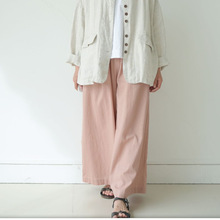 粉色日系棉麻直筒裤阔腿裤松紧腰内抽绳舒适禅意九分裤森系女夏