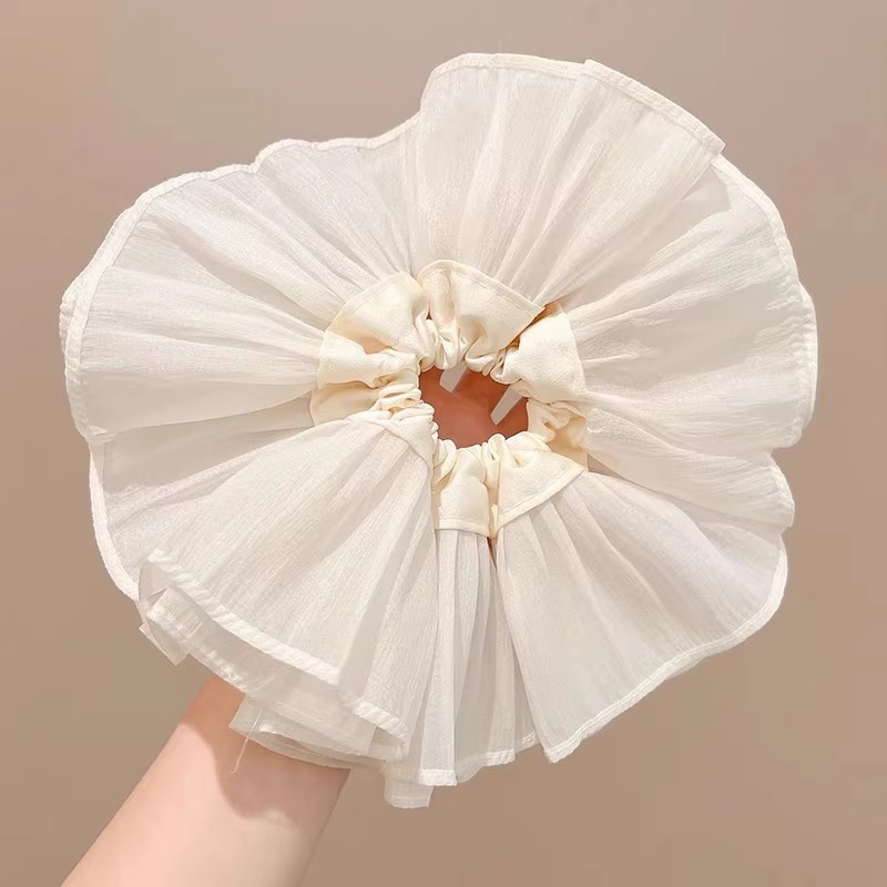 Encaje coreano, lazo para el cabello de intestino grueso, temperamento femenino de alto nivel, cuerda de cabeza de cola de caballo baja, cuerda para el cabello de flor de cabeza de doble capa, accesorios para el cabello