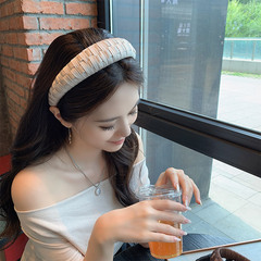 Korean Version Earring Dongdaemun Satin Textile Checkerboard Elegant Hair Band Fashion Versatile Commute Hair Pin Headband