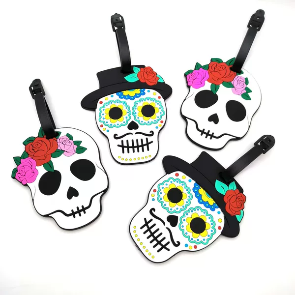 Wholesale cartoon fun innovative skull luggage tag silicone soft rubber PVC luggage tag tag holiday gift