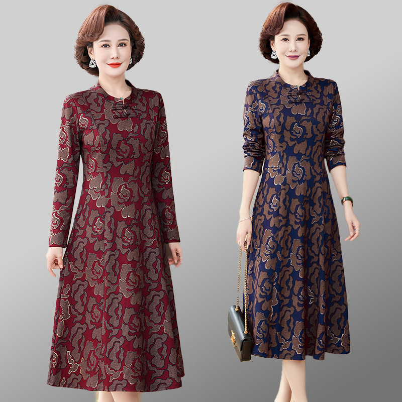 Fashionable Mom's Autumn Dress with a Classy and Elegant Vibe, 2026 New Model for Middle-Aged and Elderly Women, Spring and Autumn Mid-Length Dress Fashionable Mom's Autumn Dress with a Classy and Elegant Vibe, 2026 New Model for Middle-Aged and Elderly Women, Spring and Autumn Mid-Length Dress