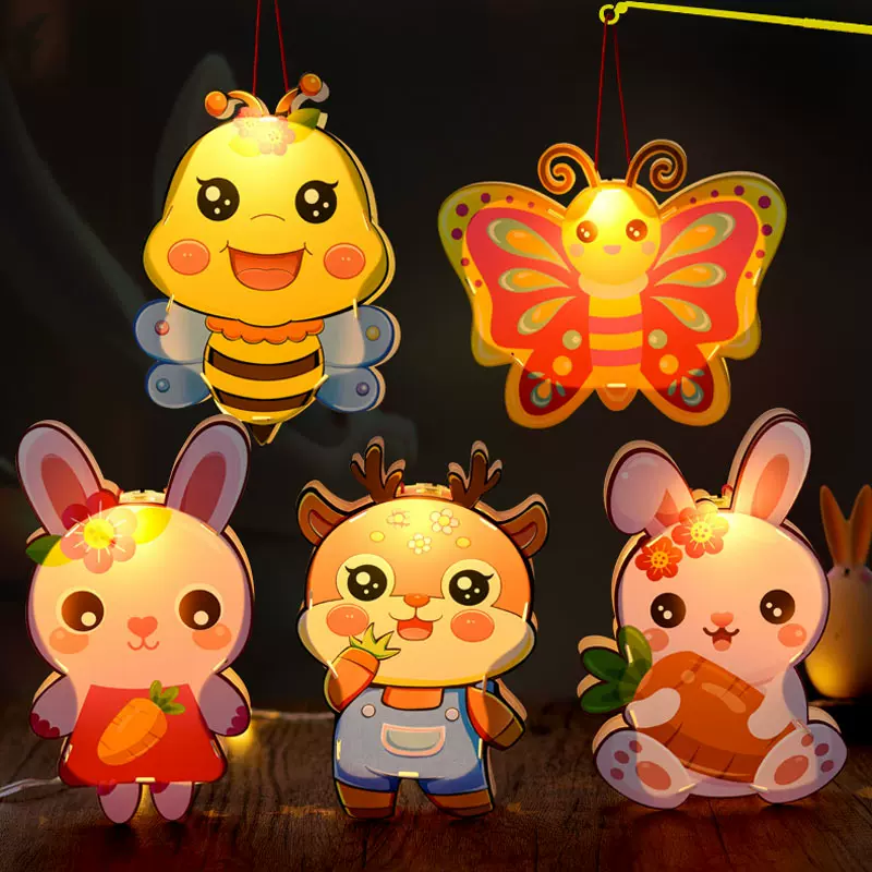 新年pvc灯笼花灯DIY材料包手提发光卡通灯笼批发兔子灯幼儿园